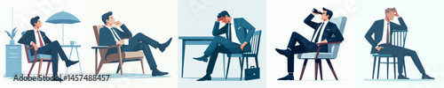 set vector businessman sitting relaxed on chair