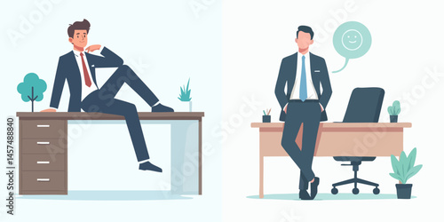 set vector businessman sitting relaxed on chair