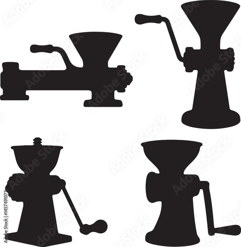 Meat grinder icons set