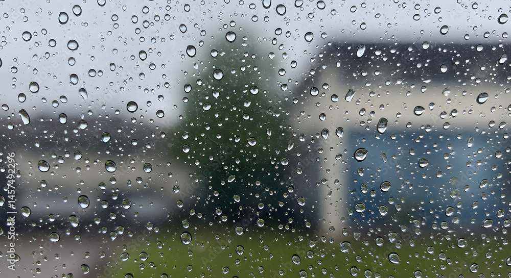 Rainy Day Serenity: Water Droplets on Window with Abstract Urban Scene Rainy Day Serenity: Water Droplets on Window with Abstract Urban Scene