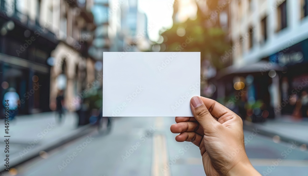 A hand holds a blank white paper against a blurred urban street scene, suggesting a sense of anticipation or a message to be revealed. A hand holds a blank white paper against a blurred urban street scene, suggesting a sense of anticipation or a message to be revealed.