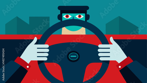 Hidden Behind the Wheel An illustration showing a detectives hands gripping the steering wheel of an unmarked car eyes darting to a red sedan ahead of them with a notepad on the