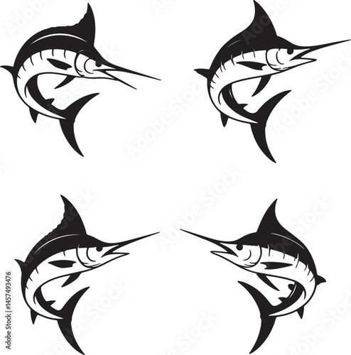 Marlin fish silhouette set vector illustration isolated On Transparent Background
