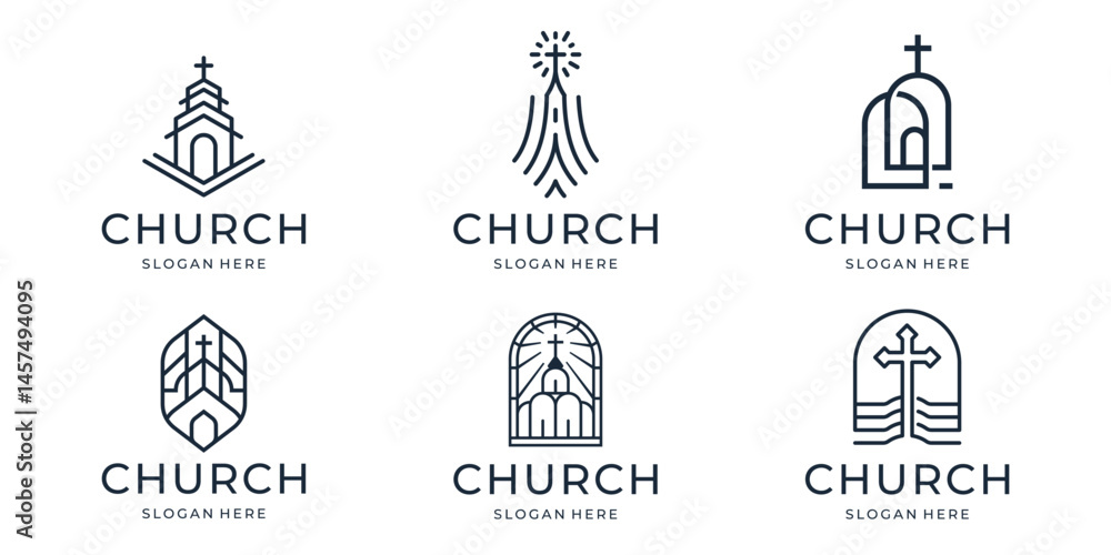 Fototapeta premium collection of church line abstract logo design vector illustration.