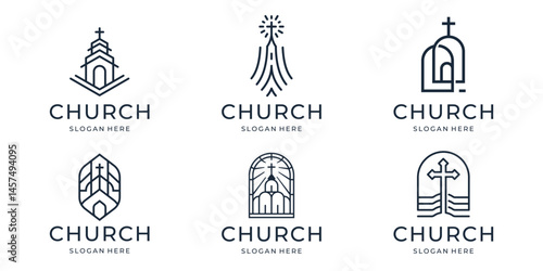 collection of church line abstract logo design vector illustration.