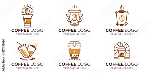 minimalist Coffee cup logo design template. Vector coffee shop collection.