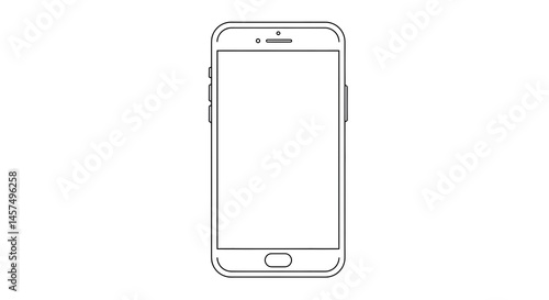 Smartphone Line Art Icon Illustration with Blank Screen, Mobile Phone Outline