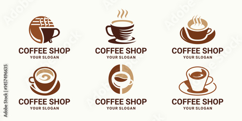 minimalist Coffee cup logo design template. Vector coffee shop collection.