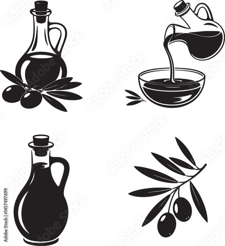 Olive oil silhouette set vector illustration isolated On Transparent Background