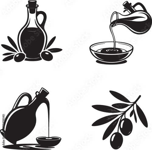 Olive oil silhouette set vector illustration isolated On Transparent Background