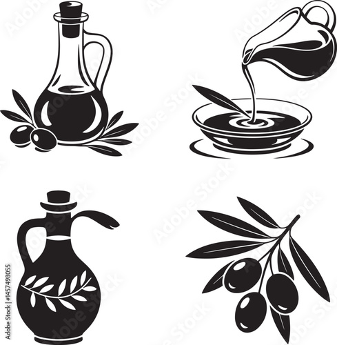 Olive oil silhouette set vector illustration isolated On Transparent Background