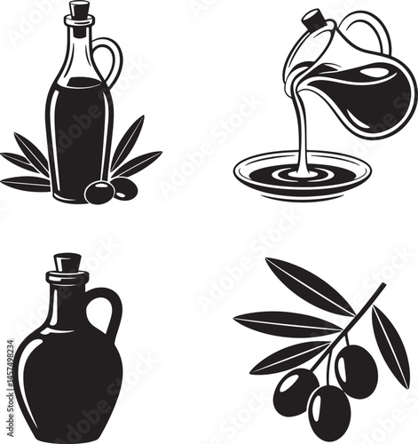 Olive oil silhouette set vector illustration isolated On Transparent Background