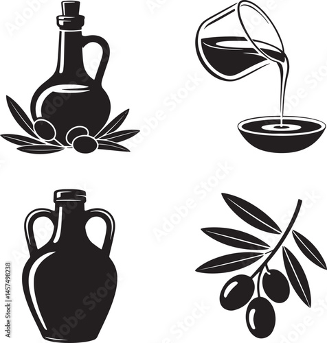 Olive oil silhouette set vector illustration isolated On Transparent Background