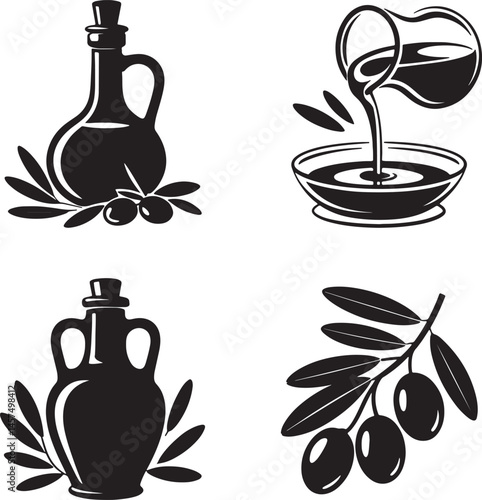 Olive oil silhouette set vector illustration isolated On Transparent Background