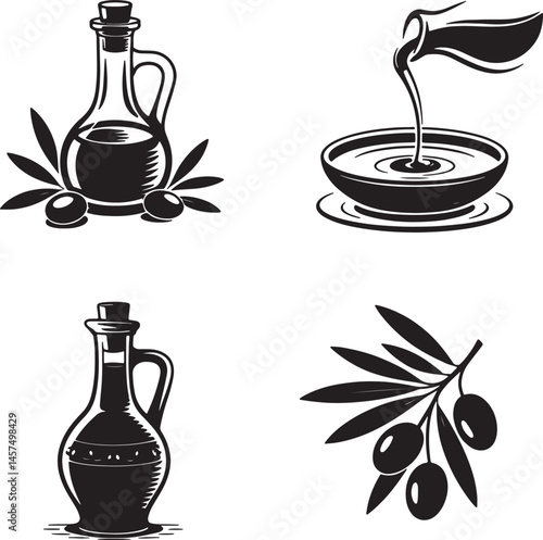 Olive oil silhouette set vector illustration isolated On Transparent Background