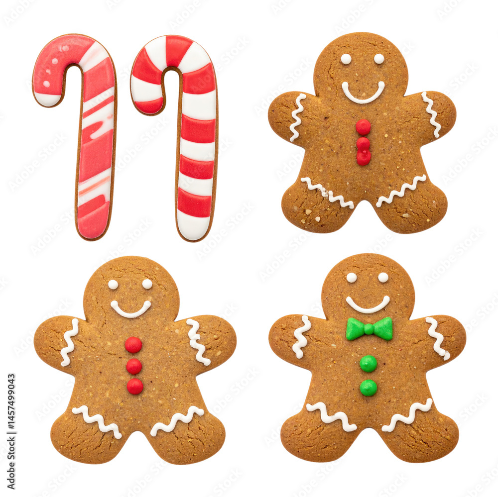 Vibrant Cutout of Candy Cane and Gingerbread Cookies for Holidays, Isolated on Transparent Background Vibrant Cutout of Candy Cane and Gingerbread Cookies for Holidays, Isolated on Transparent Background
