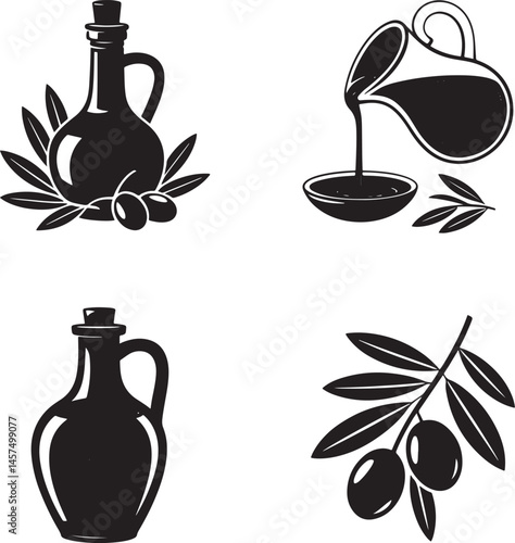 Olive oil silhouette set vector illustration isolated On Transparent Background