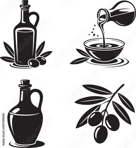 Olive oil silhouette set vector illustration isolated On Transparent Background