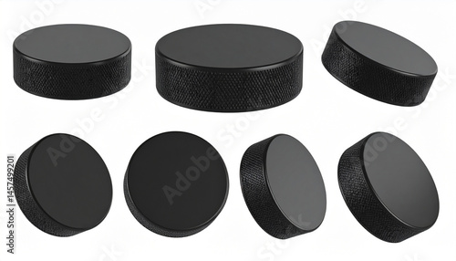 Black Hockey Pucks Multiple Angles, Sports Equipment, Ice Hockey