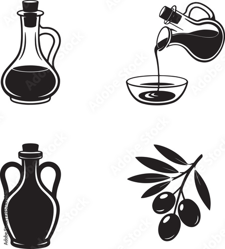 Olive oil silhouette set vector illustration isolated On Transparent Background