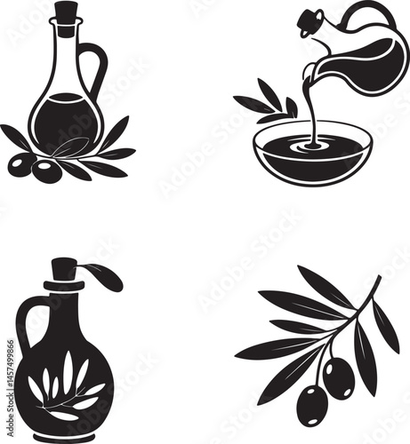 Olive oil silhouette set vector illustration isolated On Transparent Background