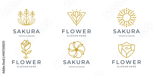 geometric line flower rose logos collection. inspiration floral line style concept.
