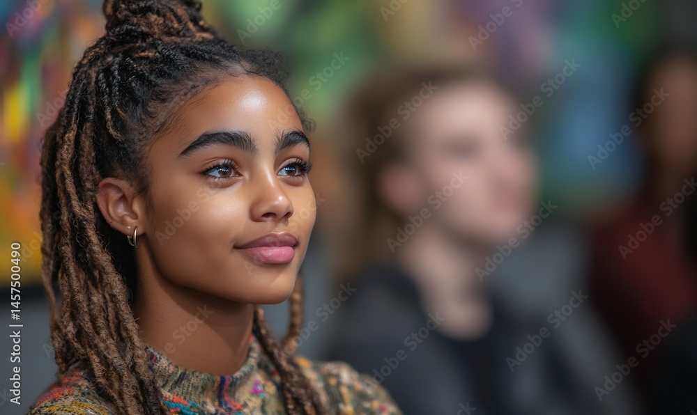 Fototapeta premium group of diverse people at art exhibition in gallery