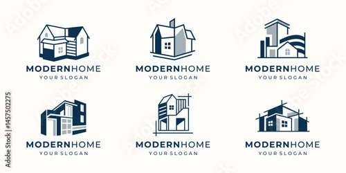 set of modern home logo building architect with geometry line concept.
