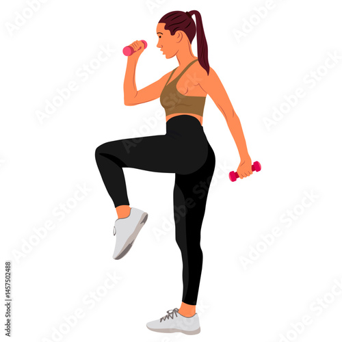 girl with dumbbells doing sports exercises