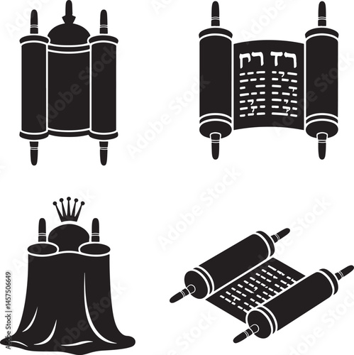 Torah scroll silhouette set vector illustration isolated On Transparent Background