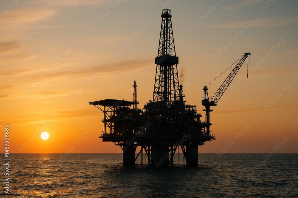 Offshore drilling rig sunset silhouette. Offshore drilling rig sunset silhouette.