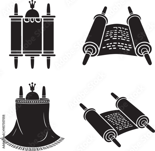 Torah scroll silhouette set vector illustration isolated On Transparent Background