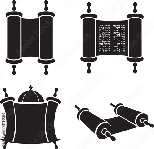 Torah scroll silhouette set vector illustration isolated On Transparent Background