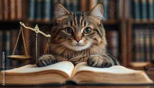 Wallpaper Mural Cat lawyer studying law books in library Torontodigital.ca