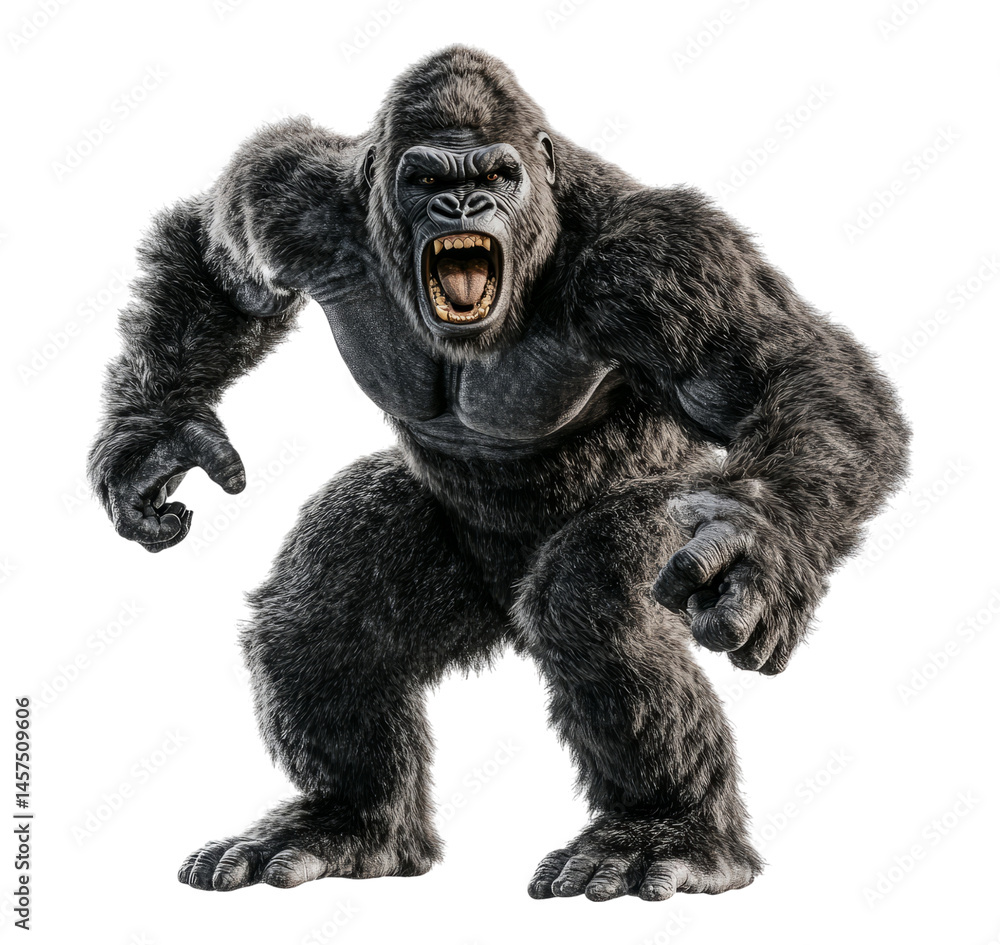 Powerful and Fearsome Gorilla Displaying Aggressive Behavior, Isolated on Transparent Background Powerful and Fearsome Gorilla Displaying Aggressive Behavior, Isolated on Transparent Background