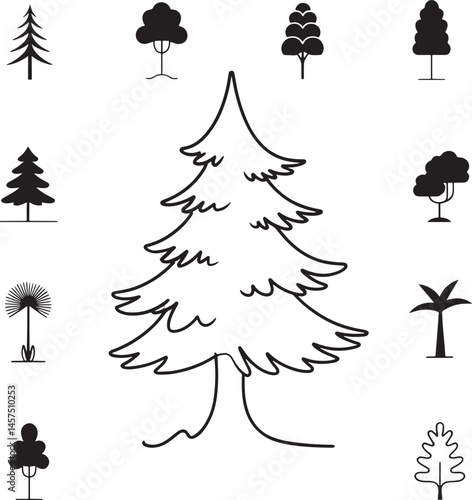 Various variant Tree silhouette set vector illustration isolated On Transparent Background