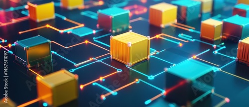 Cargo containers on circuit board global logistics