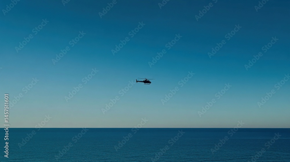Fototapeta premium Helicopter flight over blue ocean