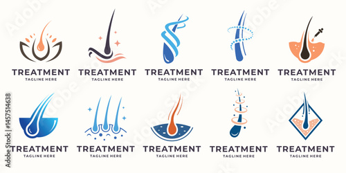 set of Hair Care logo. Root Skin Head Dermatology Epidermis Transplant Follicle Vector Illustration.