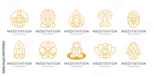collection of meditation logo for yoga life, balance, zen and meditation logos vector bundle.