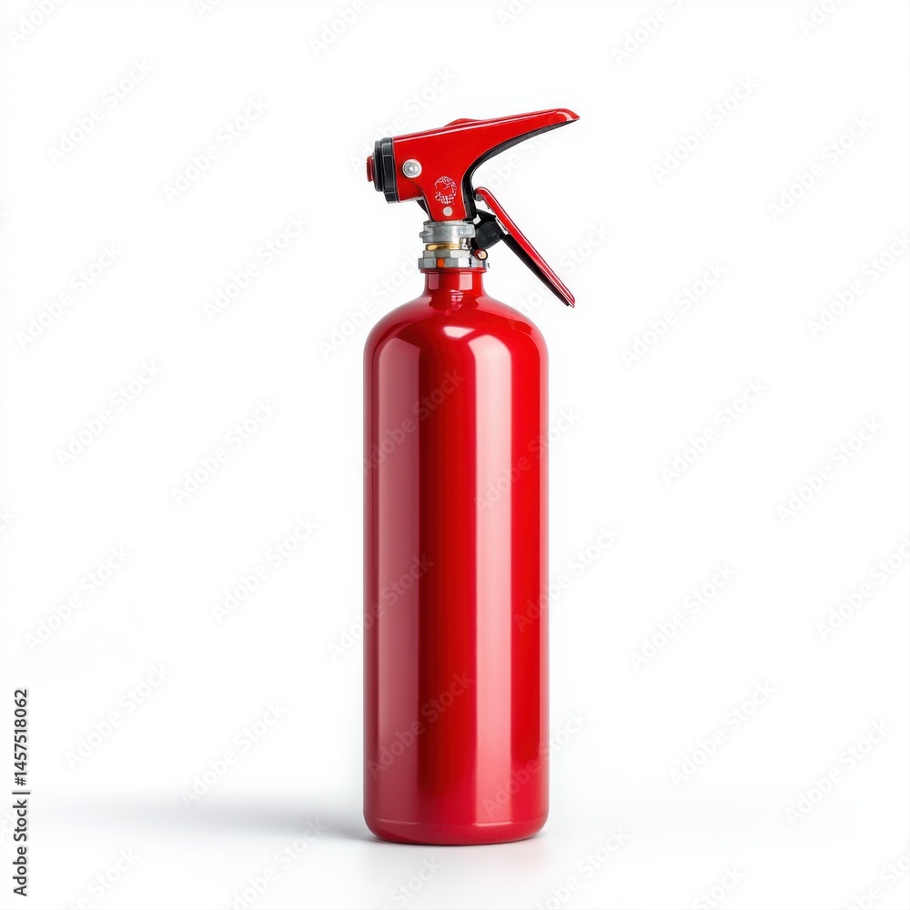 Obraz premium Bright Red Fire Extinguisher Isolated on White Background for Safety Equipment