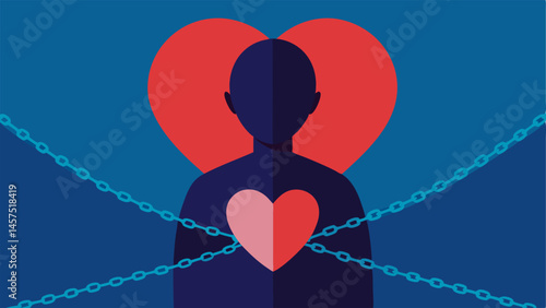 Chained Emotions A person with chains wrapped around their heart visually expressing how manipulation constrains genuine feelings and experiences.