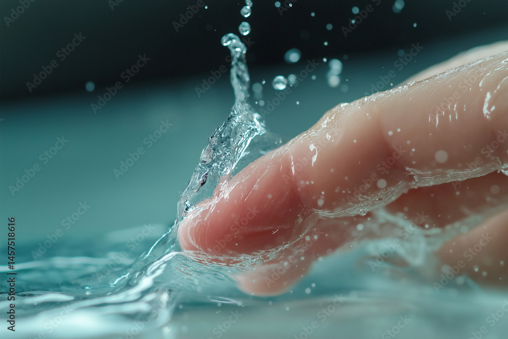 Fototapeta premium Finger being washed in water creating splashes 