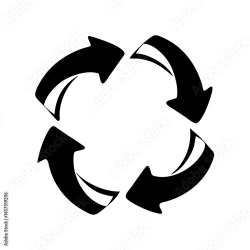 Black and white circular arrow arrangement depicting recycling and circulation