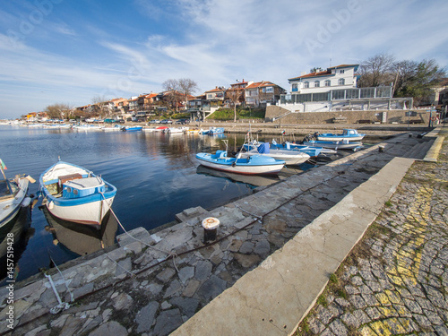 Obraz na płótnie Sunset view of the port of Sozopol, Bulgaria w salonie