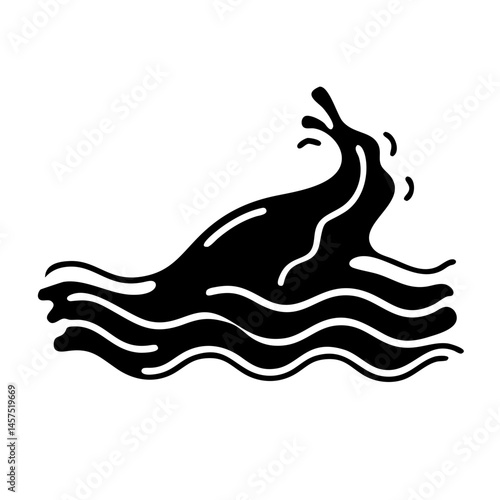 Stylized black and white vector image of a splashing wave in the ocean