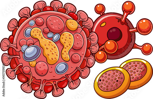 Human hematopoiesis blood cell formation from bone marrow, hematopoietic stem cells differentiation structure diagram hand drawn schematic vector illustration. Medical science educational