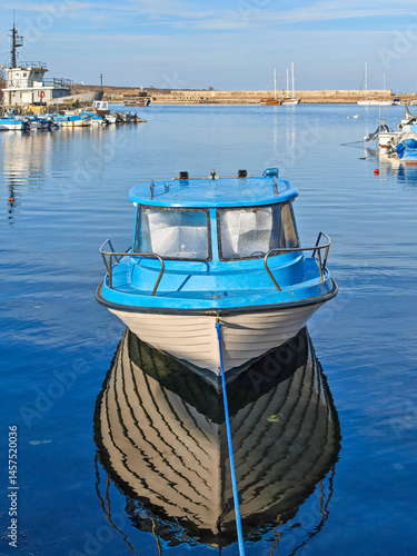 Obraz na płótnie Sunset view of the port of Sozopol, Bulgaria w salonie