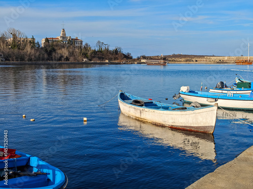 Obraz na płótnie Sunset view of the port of Sozopol, Bulgaria w salonie