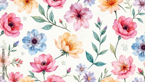 Wallpaper Mural Delicate watercolor floral pattern, soft pastel hues repeating seamlessly , pretty, illustration, nature Torontodigital.ca